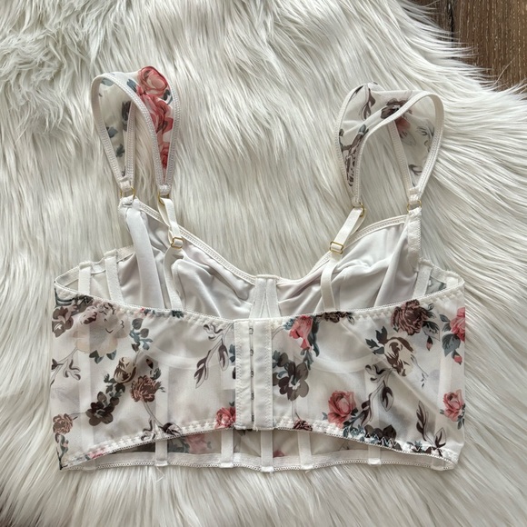 NWOT Floral Print Mesh Corset Bra with Underwire - Picture 7 of 13